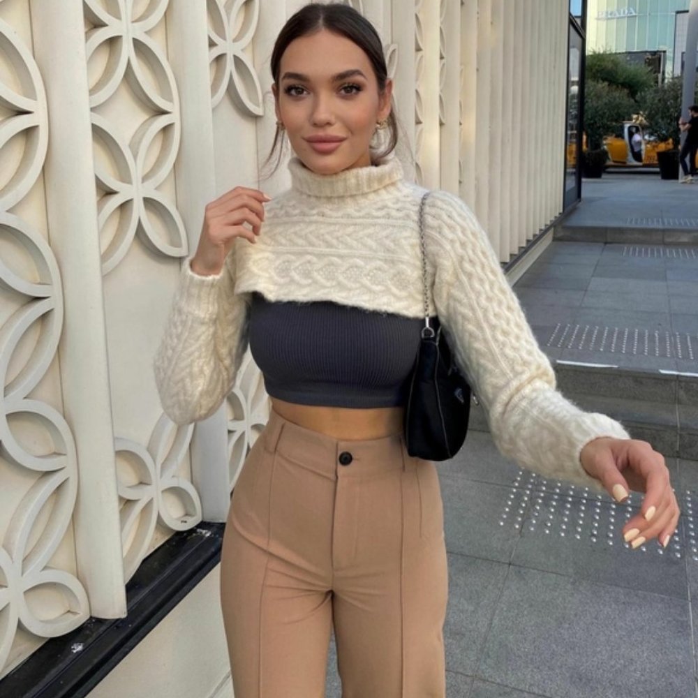 Zara Cable Knit Arm Warmer Scarf Sweater - Picture 14 of 16